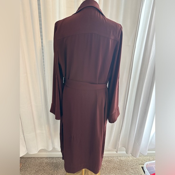 DR2 Burgundy Duster Tie Waist Robe Trench Coat Size Medium - Picture 3 of 10